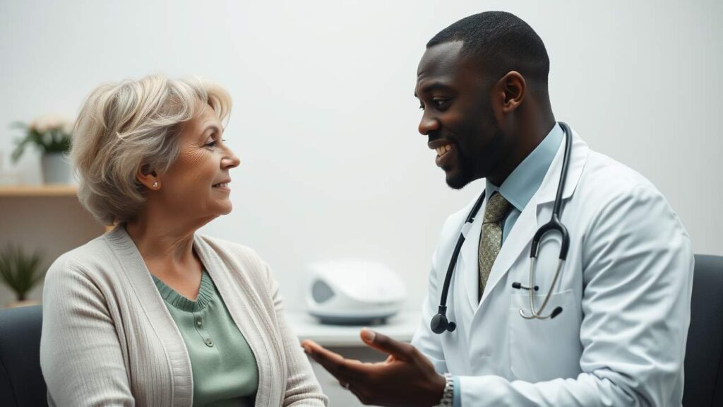 male doctor speaking to a female patient