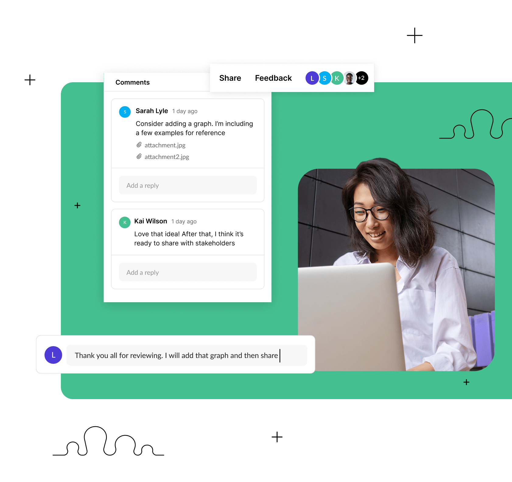 A course creator responds to a comment thread with 2 images attached.