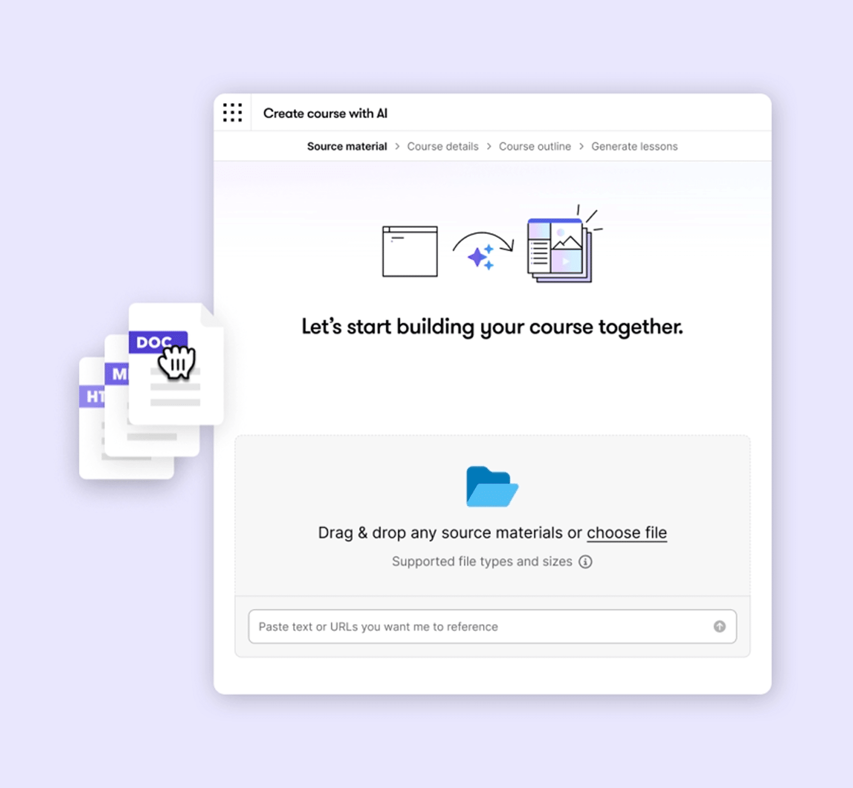 Illustration showing how to use AI to create course drafts.