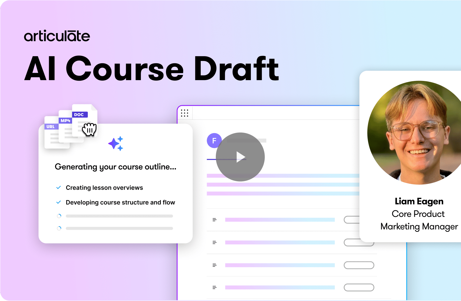 AI course drafts video thumbnail with play button.