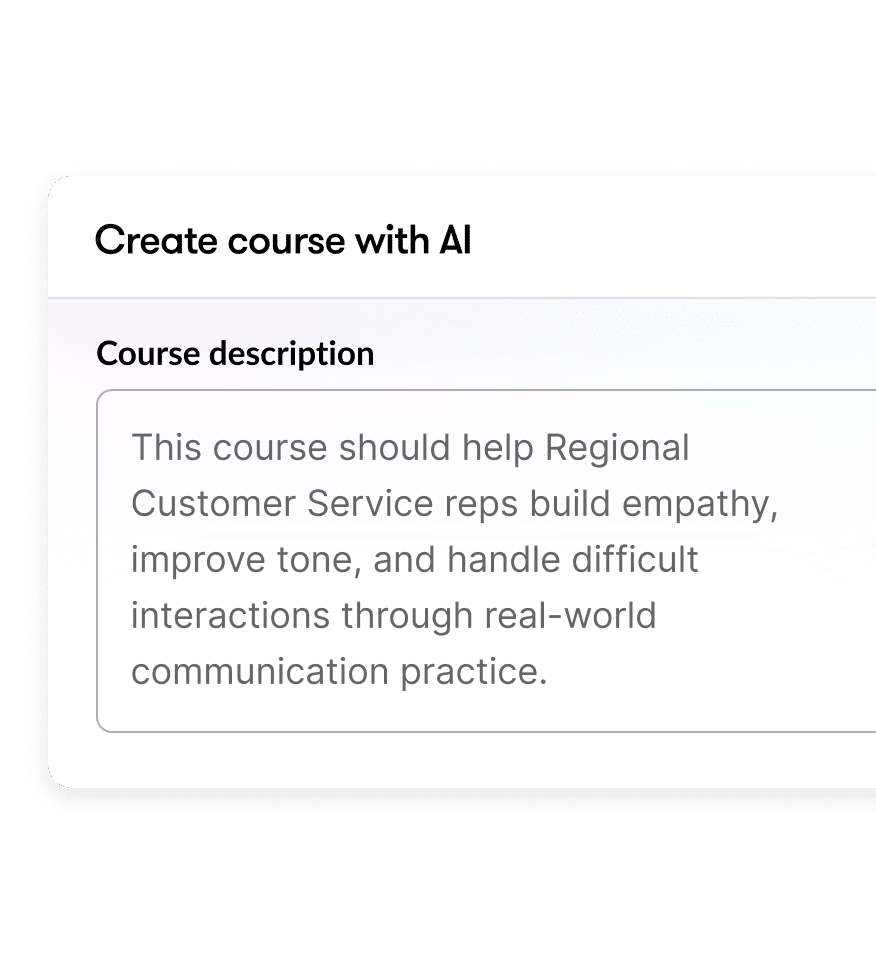Rise AI Assistant interface showing that you can easily generate courses by entering the course description.