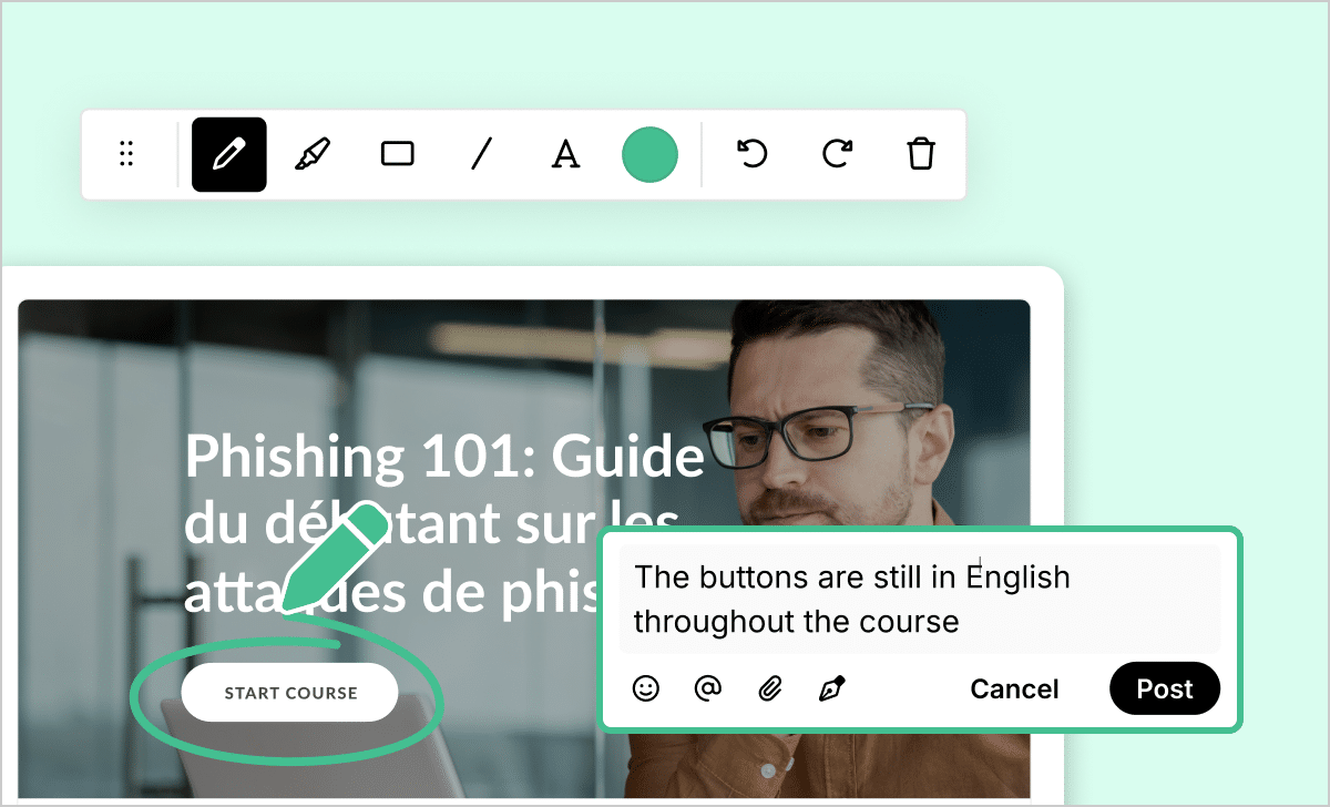 Articulate 360 interface showcasing screenshot annotation options like the ability to add text, drawings, and shapes.