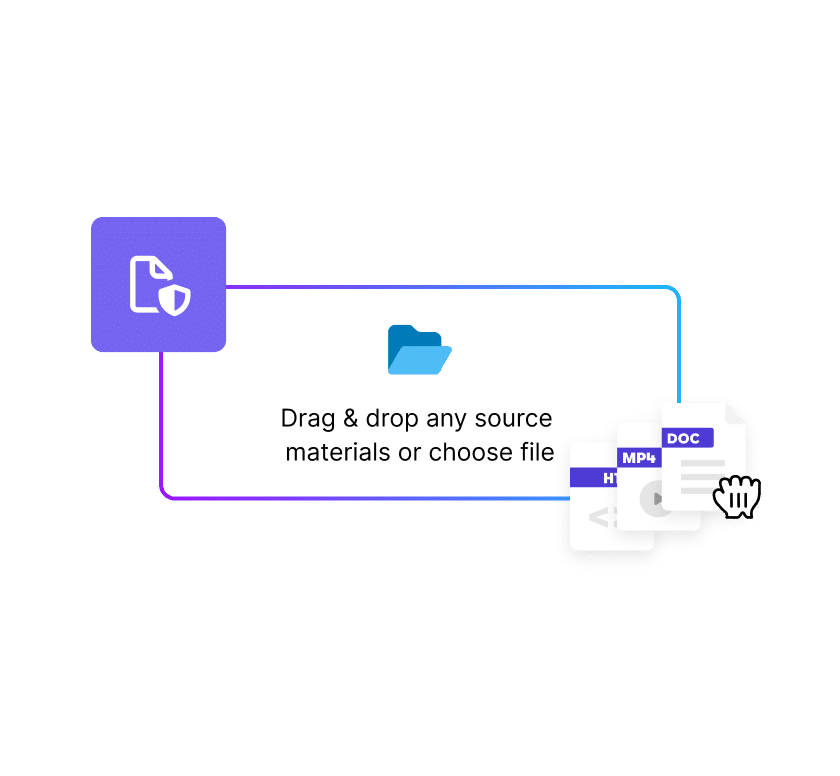 Articulate 360 interface with a shield icon on top, showing that you can upload source documents securely