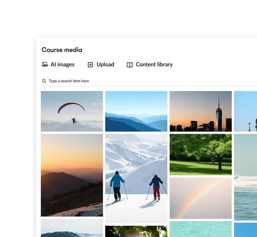 Articulate 360 interface showing that you can browse and insert images from our built-in media library.