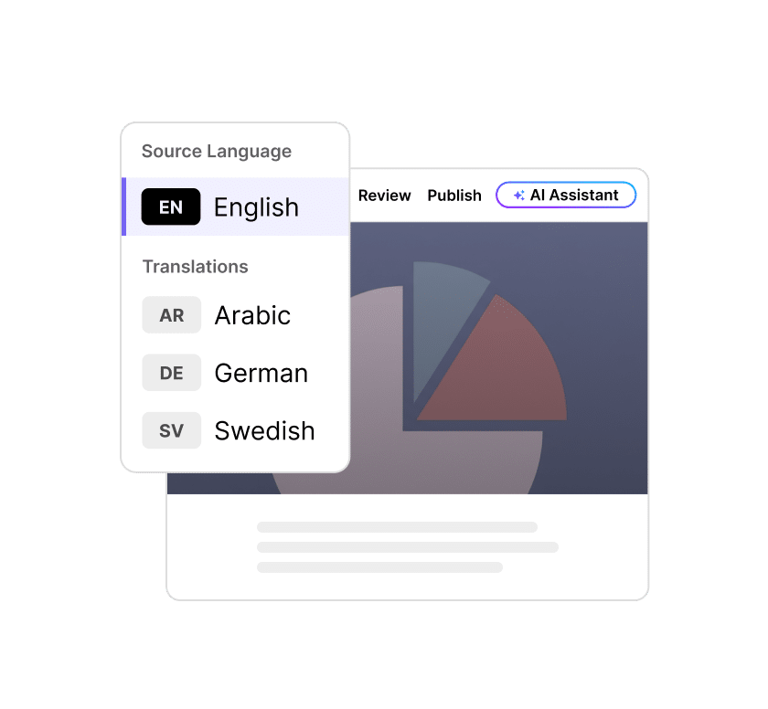 Articulate 360 interface showing that you can manage multiple language versions as one unified course.