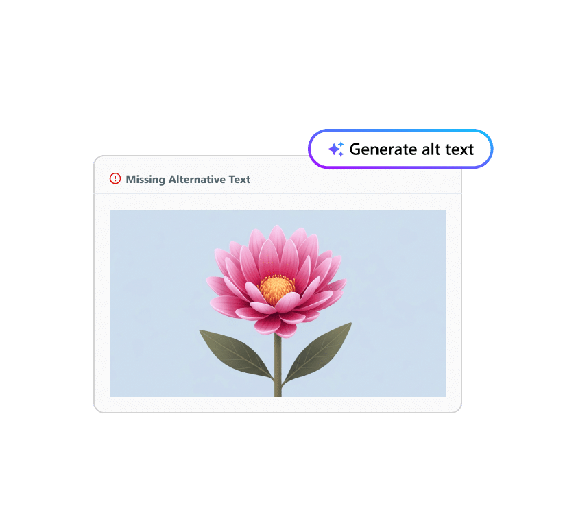 Articulate 360 interface showing that you can use AI to generate alternative text for images in your course.