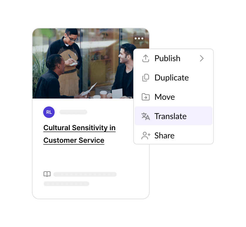 Articulate 360 interface showing that you can use AI to translate courses into different languages.